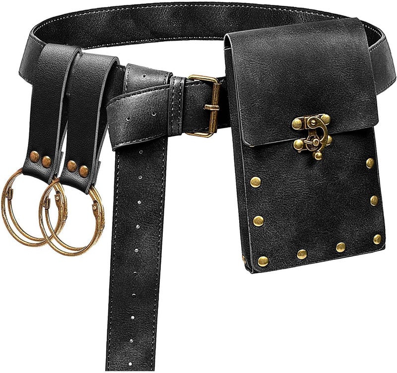 KOTORA Renaissance Belt Pouch Coin Purse Skirt Hike Set Medieval Festival Costume Halloween Accessories Casual Fanny Pack Waist Bag (Black) - Image 1